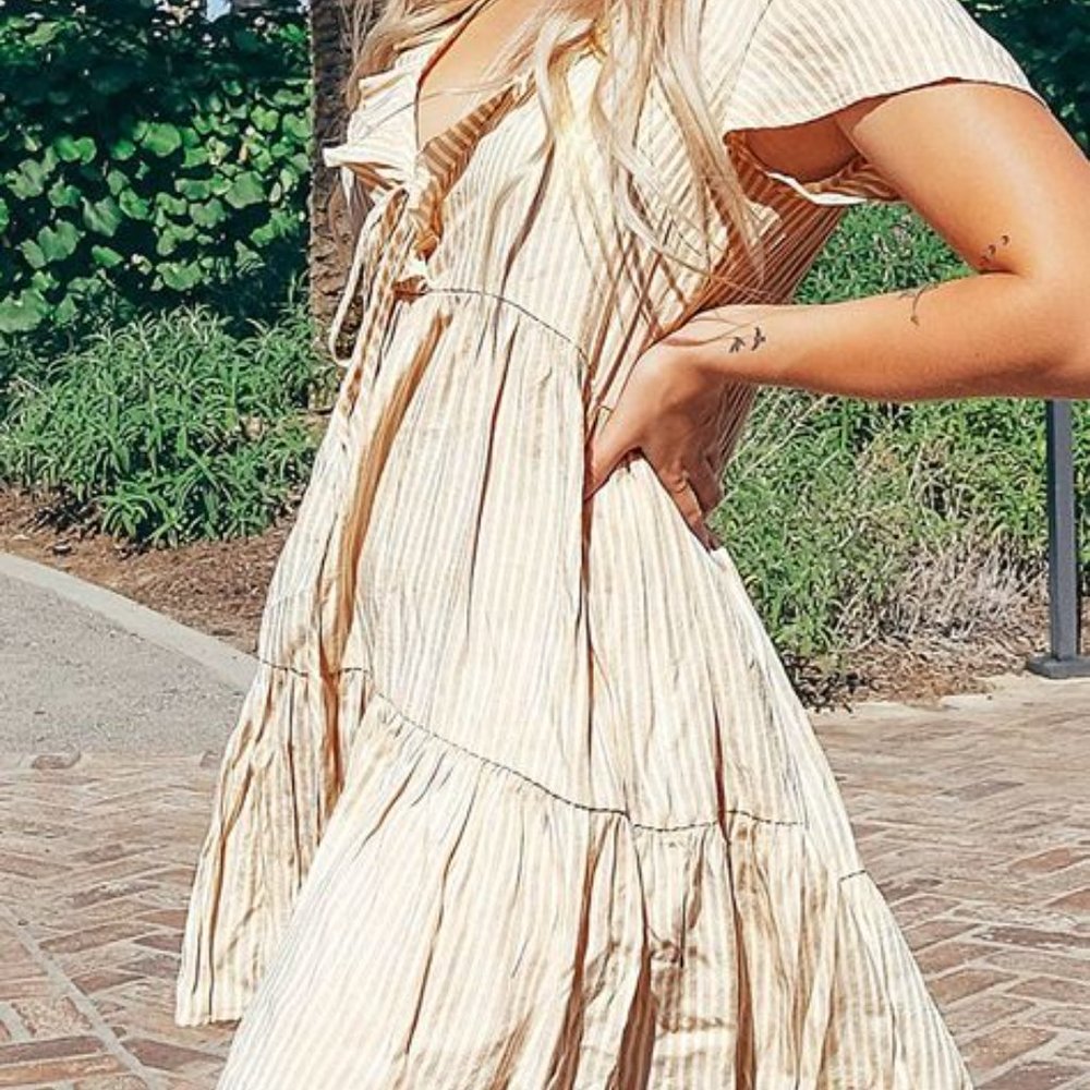 Cupshe Sandy Stripe Ruffled Dress NWOT
